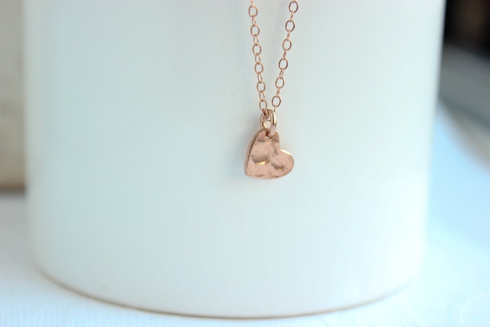Rose Gold Heart Necklace, Hammered Rose Gold Heart Necklace, dainty handmade necklace, everyday, birthday, wedding, bridesmaid jewelry