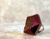 Rainbow Druzy Ring, Purple Shimmer Titanium Druzy Gemstone Jewelry Adjustable Ring