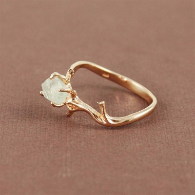 Unique Branch and Natural Green Amethyst Ring