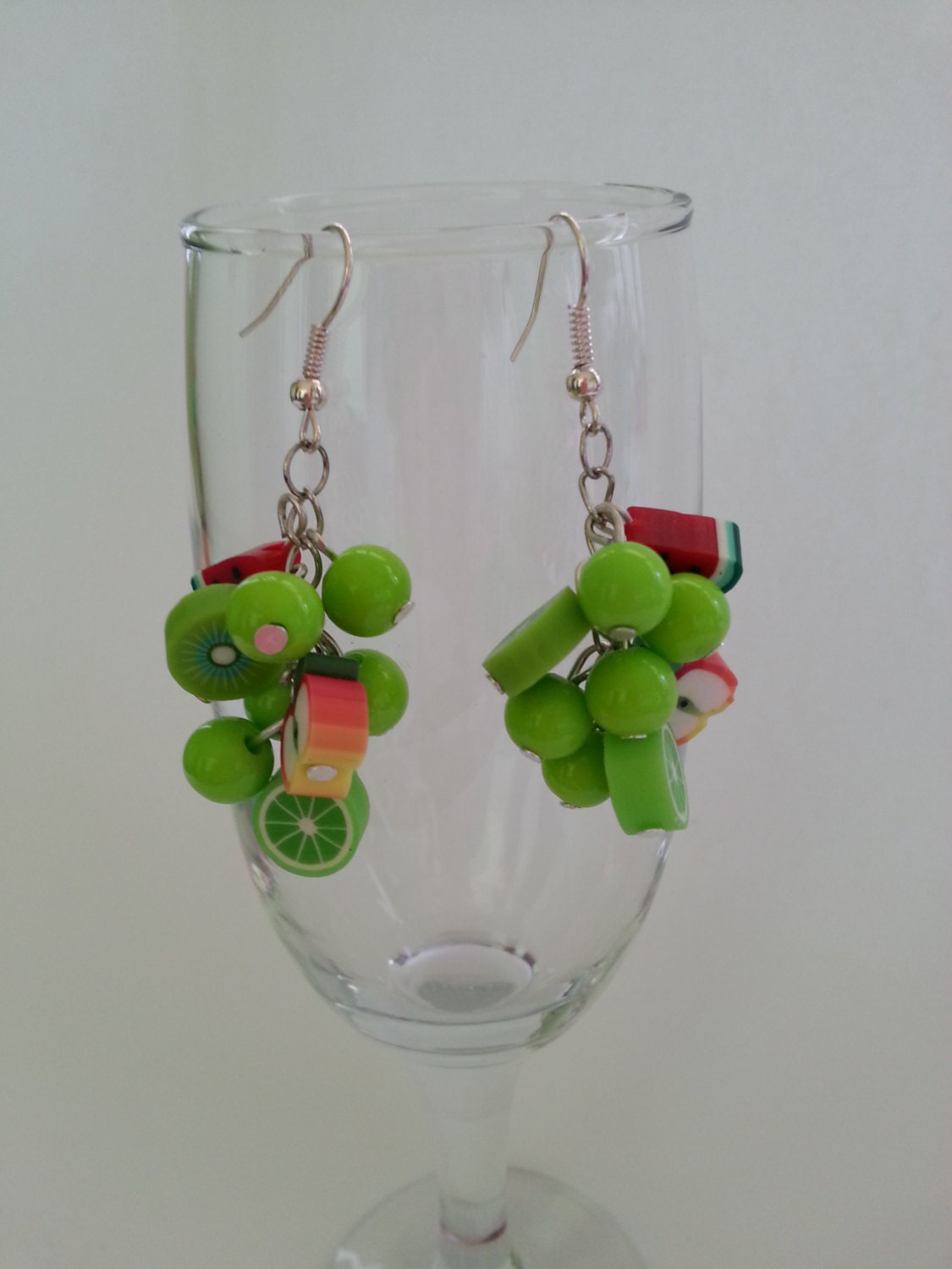 Green Earrings "Fruits" Handmade Stylish Accsessory
