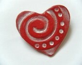 Red Valentine Heart Polymer Clay Pin Brooch Swirl Design