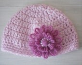 Baby Hat Knit Pink Purple Flower BonBon PomPom Child Newborn baby