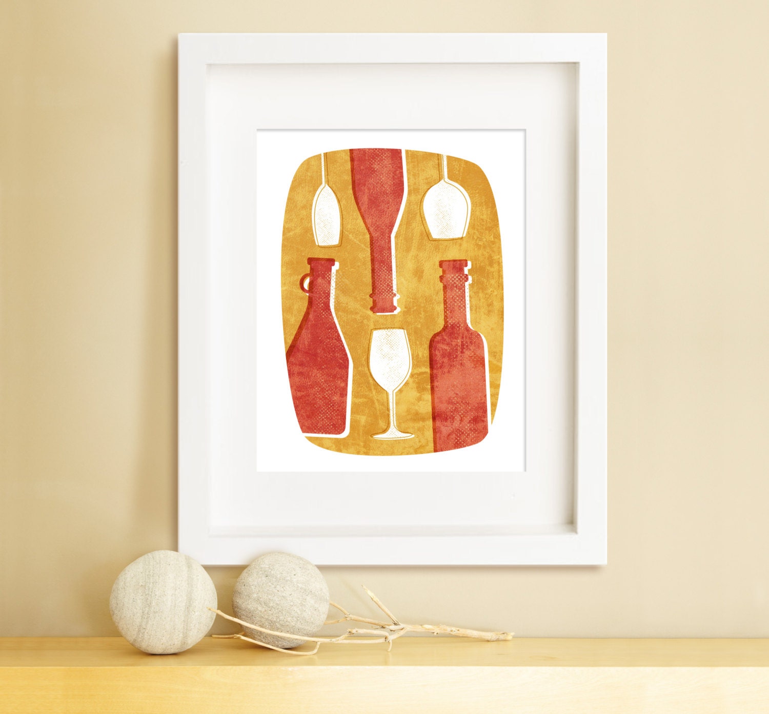 WINE VESSELS, Wine Art, Modern Wine Bottle Art Print for Dining Room, Living Room Art, Kitchen Art (terracotta)