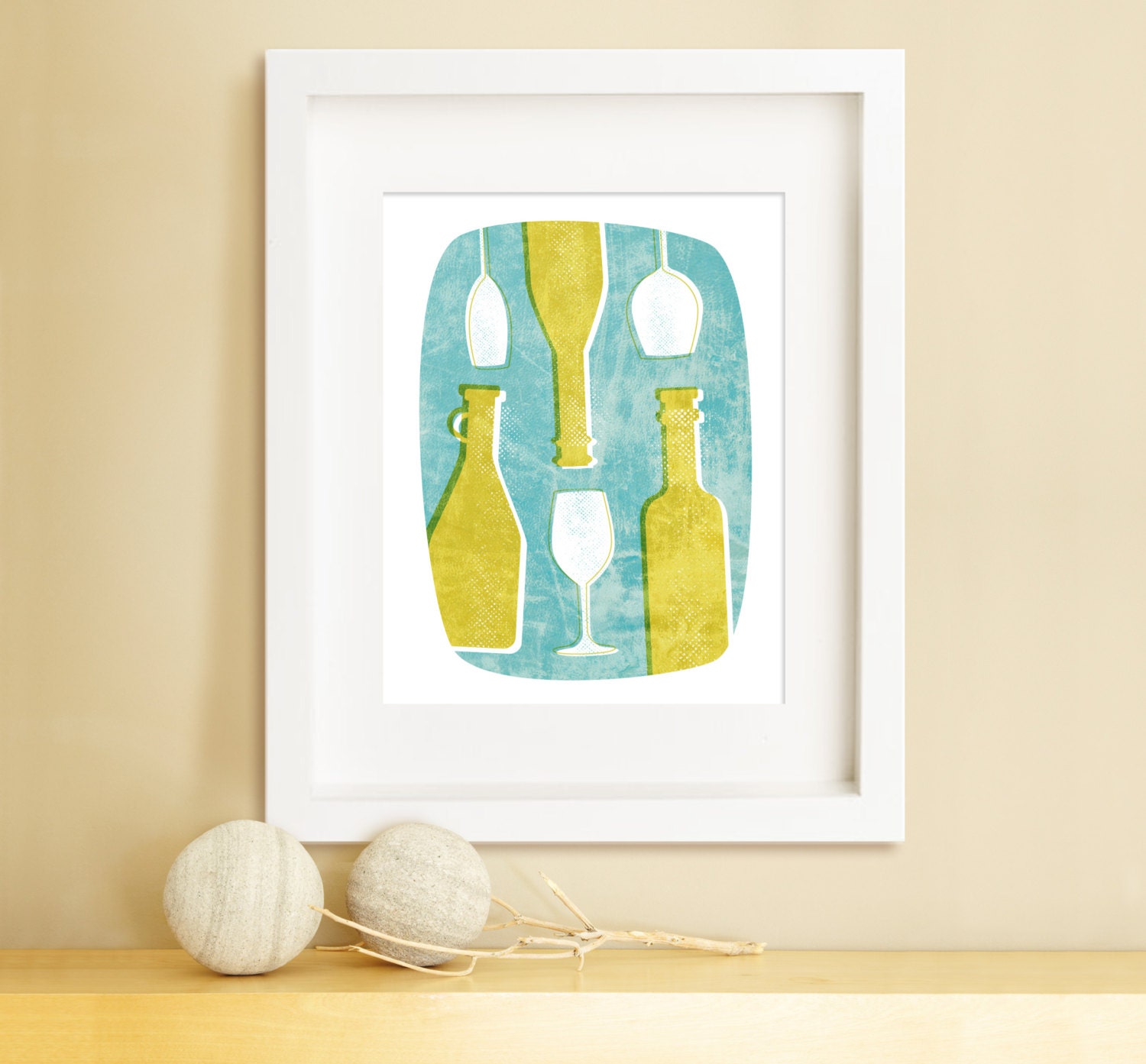 WINE VESSELS, Wine Art, Modern Wine Bottle Art Print for Dining Room, Living Room Art, Kitchen Art (aqua)