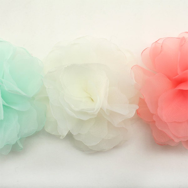 6 pcs Assorted Colors 10cm Organza Chiffon Flower Motif Corsage Headband Wedding Bridal Hair Accessories Clips Handmade Annielov Flower 16