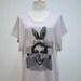 Pretty Animal Lady : Sexy Star Girl Modern Fashion V-Shaped Neckline Bat Sleeves Tunic Nude Color T-Shirt Screen Print Cotton