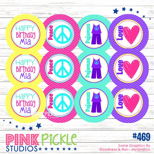 Love Peace Pajamas 469 ... Personalized Cupcake Toppers, Party Circles and Stickers Printable DIY pdf