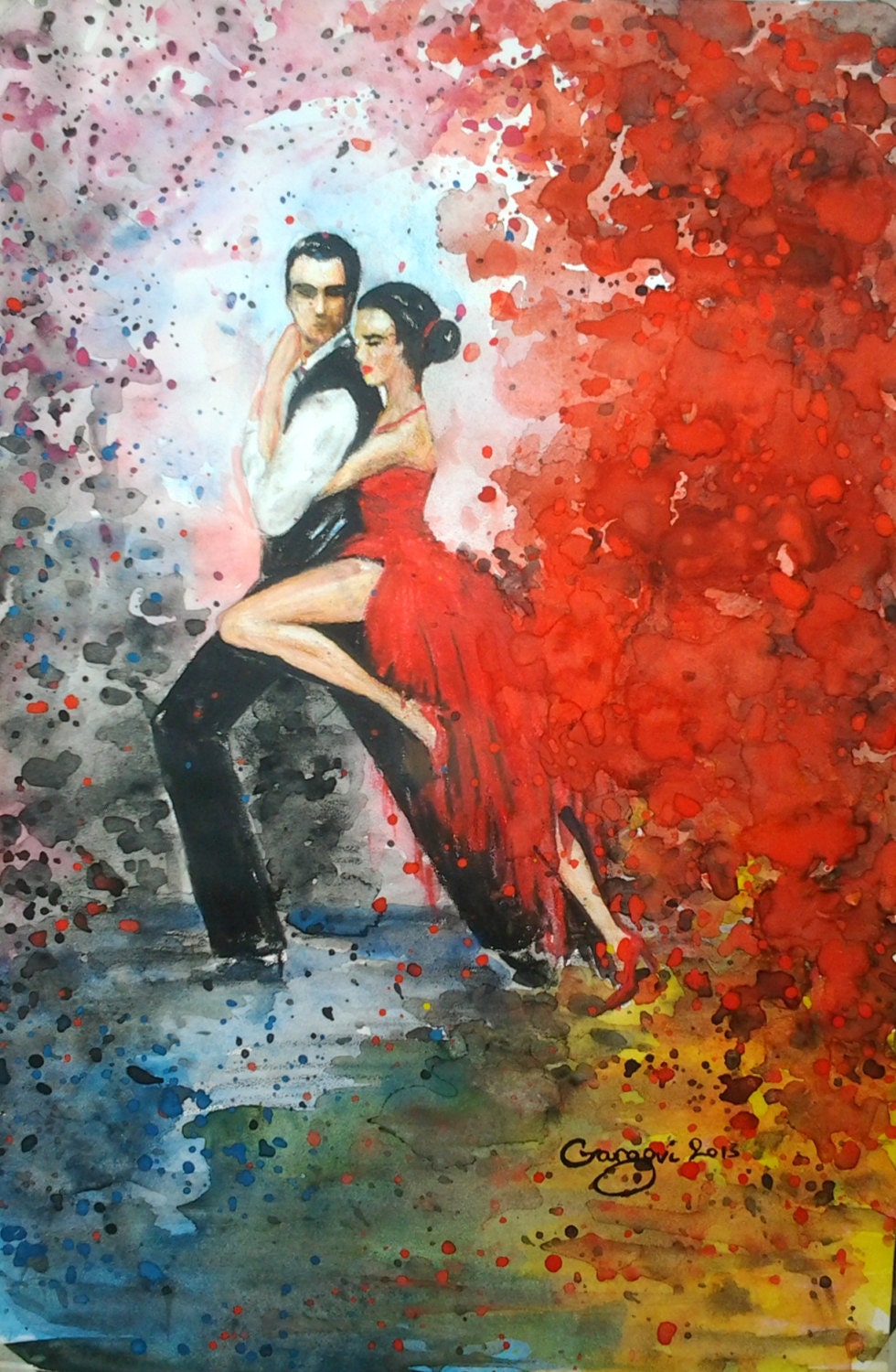 Original Watercolor Painting - Tango Dancers - Love Couple - Abstract Figurative Painting - Fine Art By Gargovi