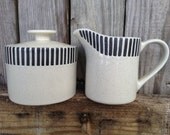 Art Deco Geometric Black and White Sugar Bowl and Creamer Set - Black and White Striped Home Decor - Retro Dinnerware - Vintage Pottery