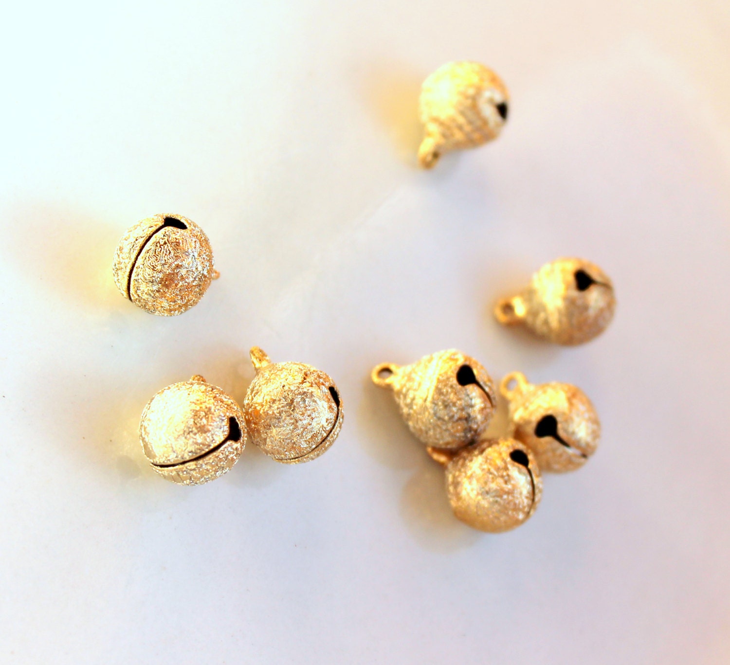 gold bells / gold stardust brass bells or pendants / 3 (three) gold bells 12mm / decorative chimes / jewelry crafting making supplies