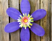 Purple Reclaimed Outdoor Wood Flower with Metal Decoration