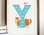 A4 Letter Alphabet artwork print: "Y" / Nursery artwork / kids room artwork