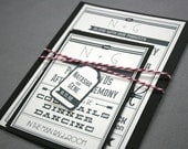 Modern Wedding Invitation, Customized, Made to Order, Graphic, Typographic Style In Charcoal and Raspberry