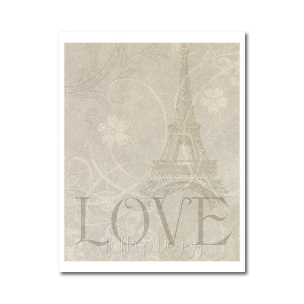 Digital Art Print Eiffel Tower Art Love in Paris Modern Art Poster Wall Hanging Home Decor Ivory 8x10
