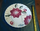 Ruffled Blue Ridge Dinner Plate with Red Flower and Highlights
