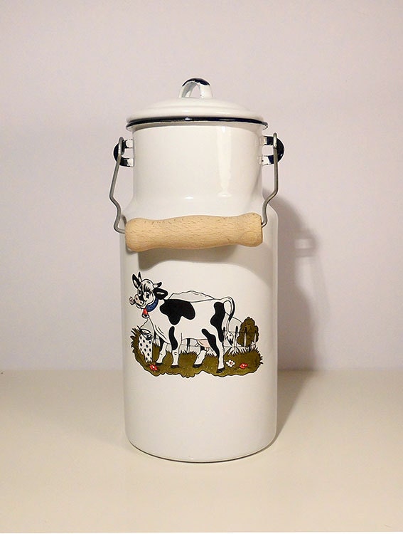 Vintage Enamel White Milk Jug by SunnysVintage on Etsy