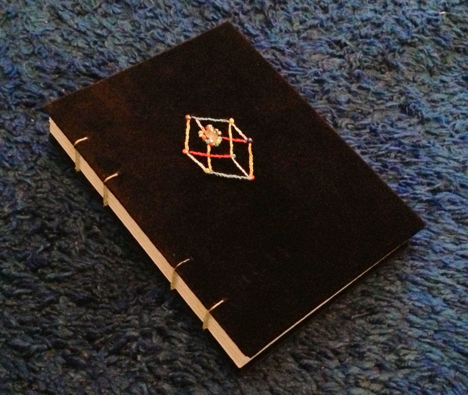 Blank BLACK VELVET Notebook with CUBE Embroidery and Beading 