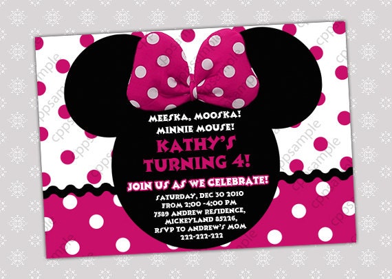 Minnie Mouse Birthday Invitation - Minnie Mouse Birthday Invite -  Digital File