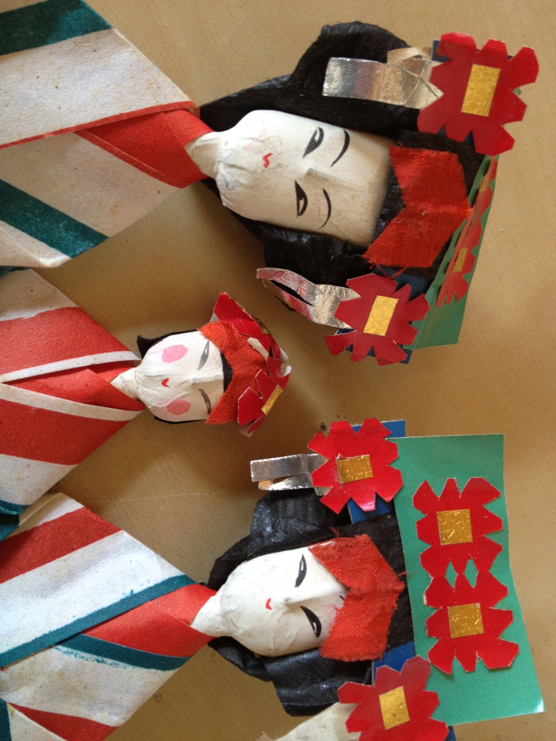 Japanese folkart collectible clay & washi paper old handcrafted maiko geisha dancer dolls