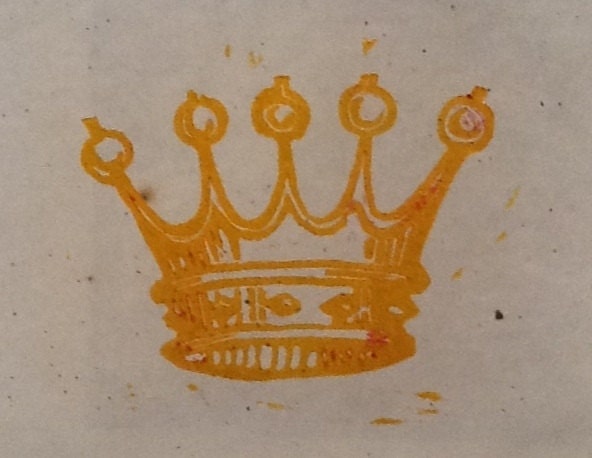 Original Linocut Royal Crown on Handmade Paper 7.5"x6"
