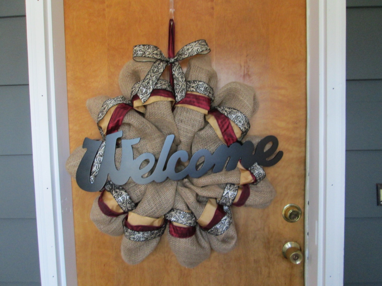 Welcome wreath, home decor,gift,burlap wreath,natural wreath,door decor