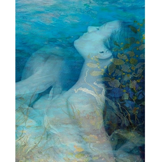 Ophelia photomontage digital art print aqua blue teal wall art