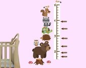 Mini Woodland Animal Wall Decals, Growth Chart, Forest Animals, Raccoon, Squirrel, Bear (mini Woodland animals growth)