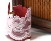 Rebel pink lace on red leather OR orange lace on yellow leather bracelet cuff - AMARYLLIS - Eco-Friendly