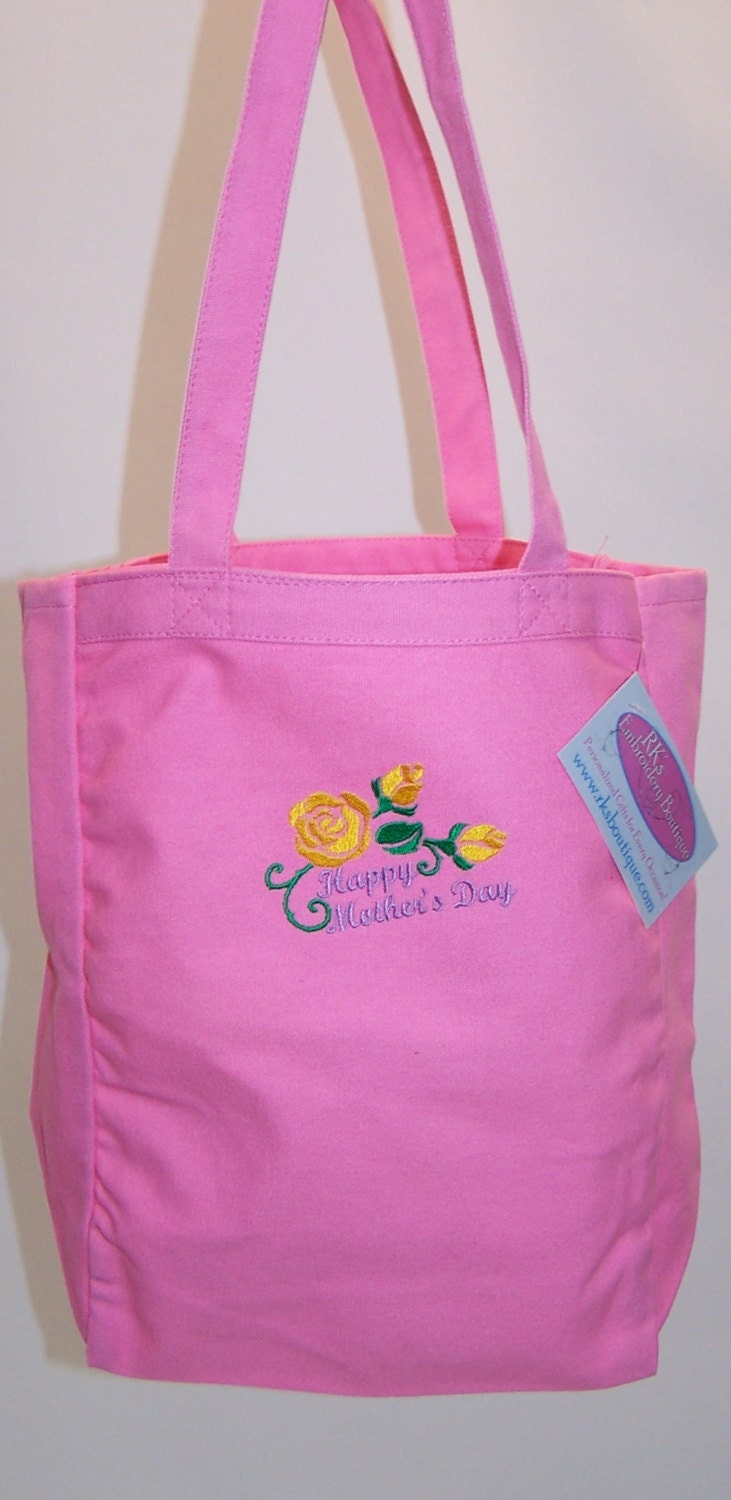 Happy Mother's Day & Yellow Roses Cotton Canvas Tote Bag Custom Embroidery