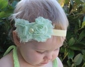 Mint Green and Yellow Shabby Chic Headband, Photo Prop - LaBandeauxBowtique