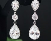 Wedding Bridal Jewelry Bridal Earrings Bridesmaid Earrings Cubic zirconia earrings with clear white cubic zirconia Crystal Tear drops