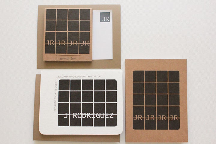 personalized stationery set - black hermann grid - square-meets-dot - geek chic custom notebook, cards & memo pad / jotter