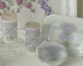 Dollhouse Set. Two lavender candles, soap plate and porcelain tray.