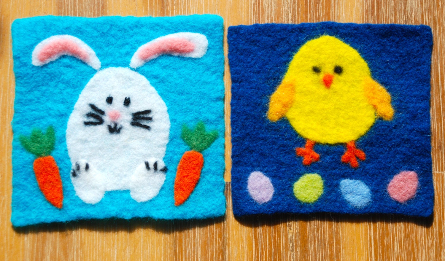 Feltmaking Kit  Make your own felt Easter Bunny and Chick from merino wool prefelts