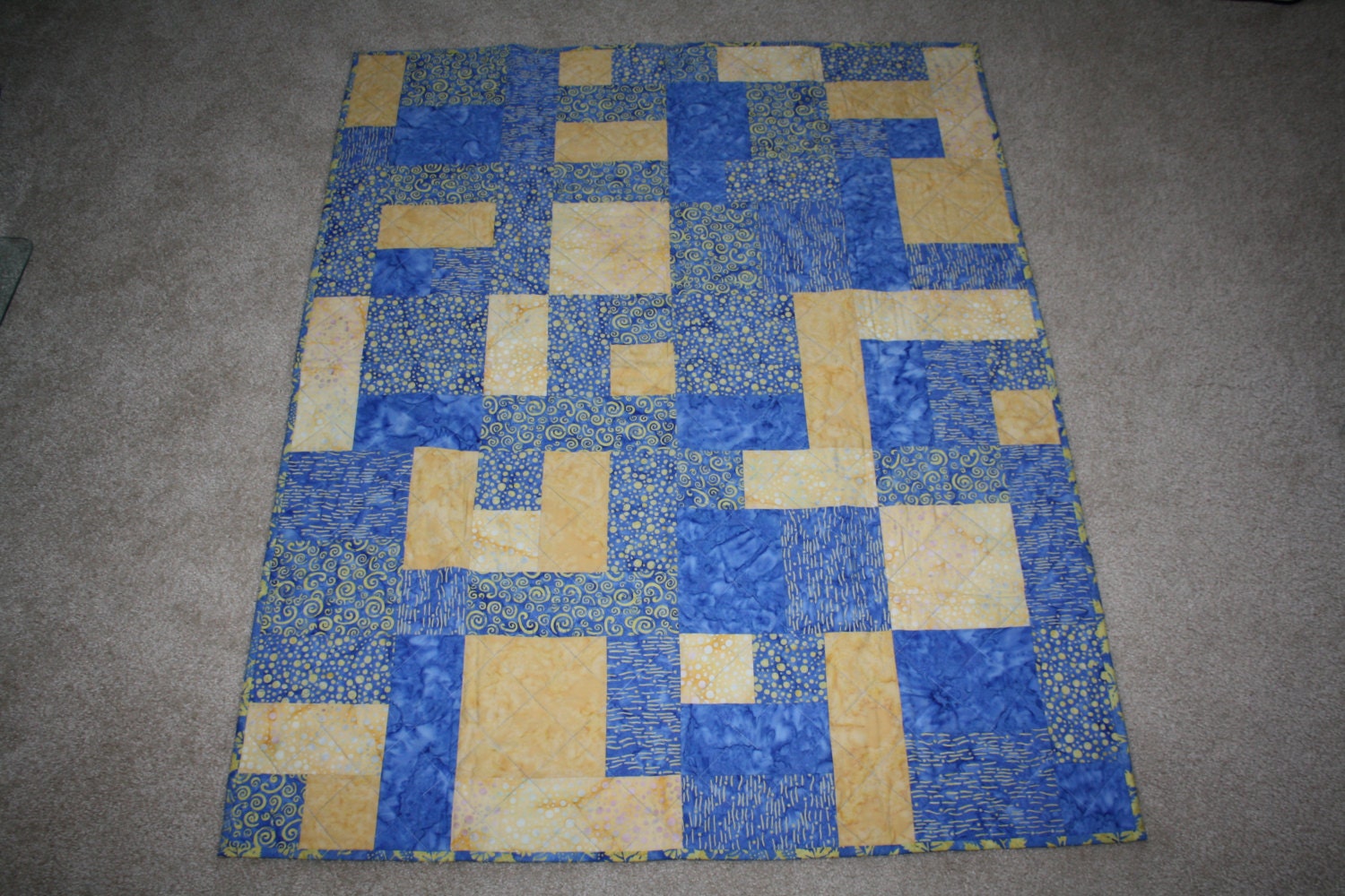 Batik Yellow and Blue Yellowbrick Road Quilt