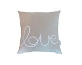 100% Linen cushion cover / pillow cover / love cushion  - 40x40cm linen with hand printed LOVE design, nursery, children, baby,