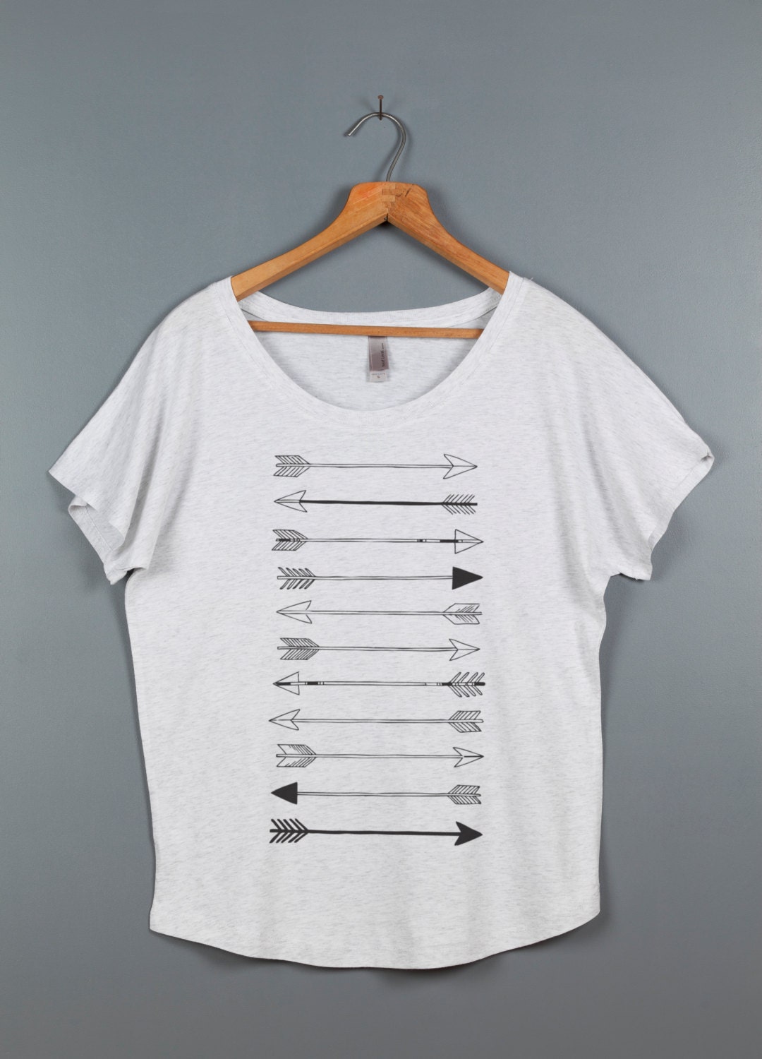 Arrow Loose Fitting Women's Tops, Women's Arrow Graphic Scoop Neck Tshirt, Tri-blend Cotton Off The Shoulder Tee, Summer Finds