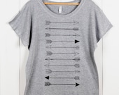 Women's ARROW Dolman Slouchy Top- Loose Fitting T Shirt- Off the Shoulder Top- Arrow Graphic Tee- Women's Tribal Top