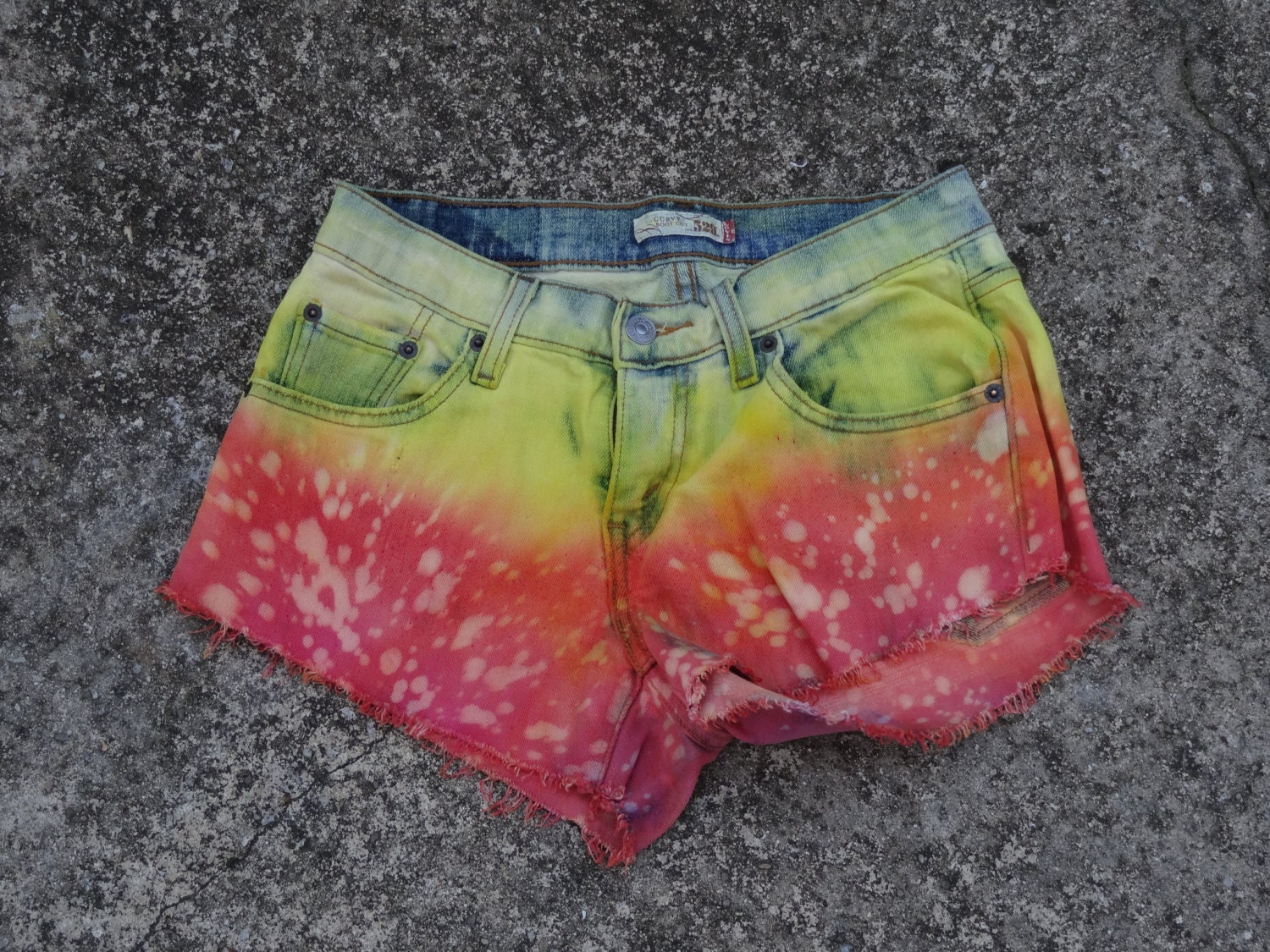 Custom Ombre Pink/Orange/Yellow Dyed  Denim Shorts
