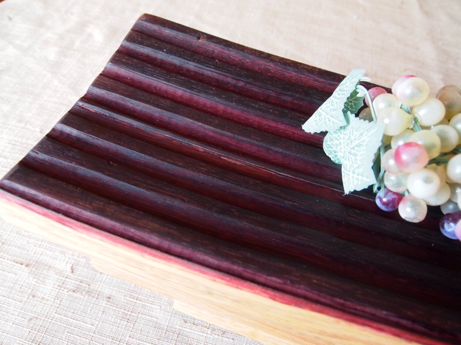 Wine barrel oak small serving tray with ridges 11x6 inches, food safe finish