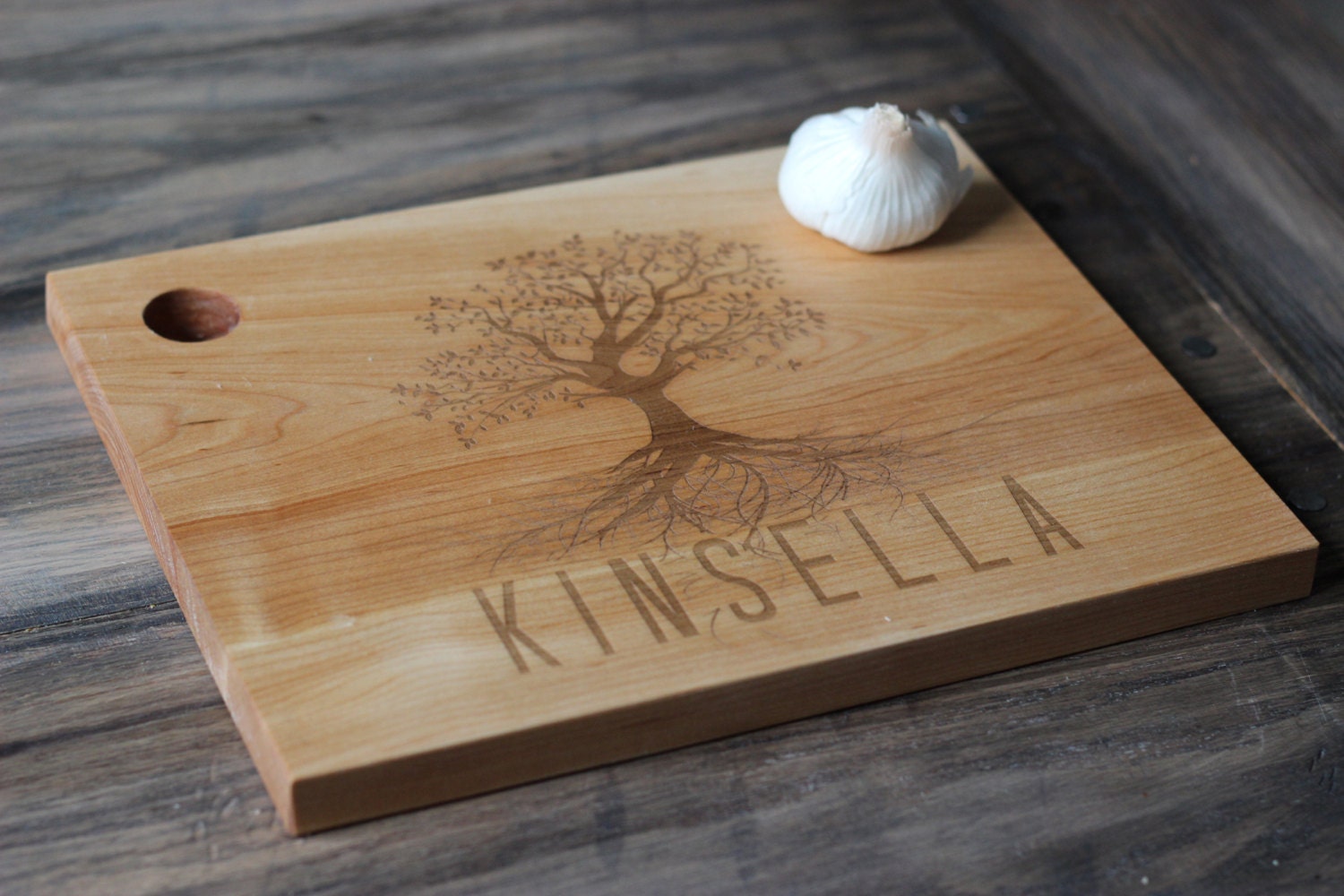11" x 8.5" Custom Engraved Wood Cutting Boards - Unique Design With Tree & Name