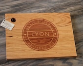 13" x 9.5" Custom Engraved Wood Cutting Board - Circular Design With Name and Date