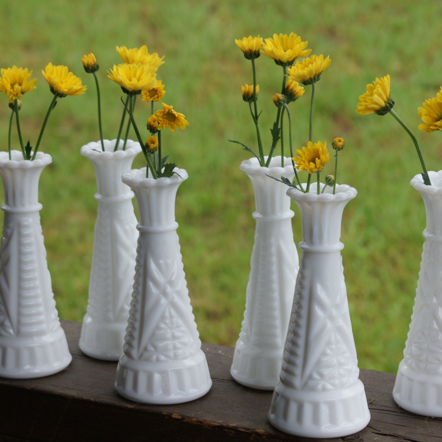 Vintage Milk Glass Group Bud Vases Small Stars and Bars collection Wedding Shower Bridal Parties Cottage Chic Home Garden Decor