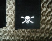 skull and crossbones -  One (1) Black Fleece Scarves Scarfs Scarf - poison beware skeleton halloween poison  skulls evil