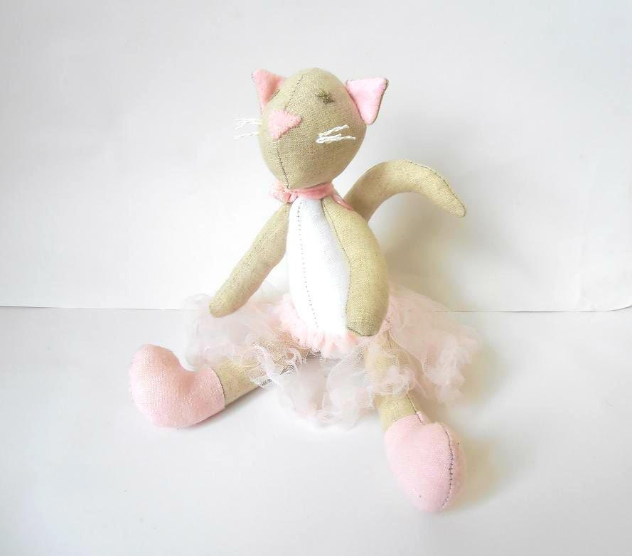 Cat Doll Tutu ballerina dressed handmade fabric softie,Kitty, soft stuffed toy, plush animal