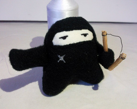Handmade Cute plush mini Ninja 100% recycled fabric eco friendly