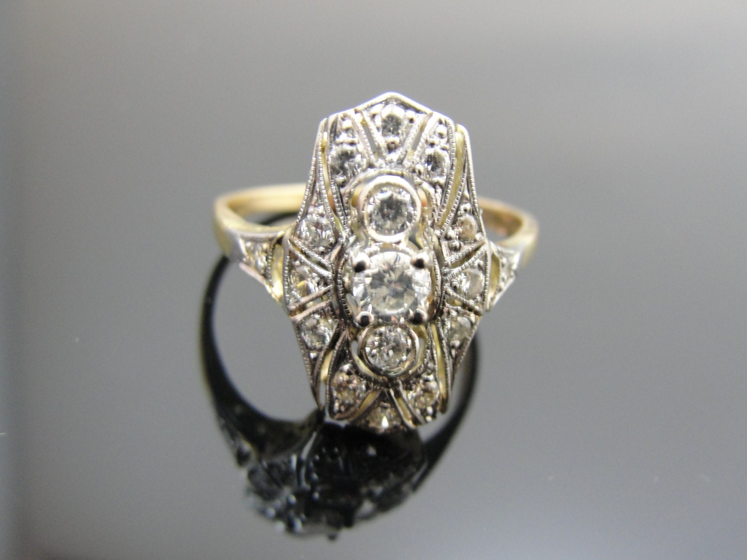 Reserved - Fourth (and final) Payment - Art Deco Diamond Dinner Ring, Cocktail Ring, 14k Green Gold, Lovely Pave and Milligrain RGDIA787D