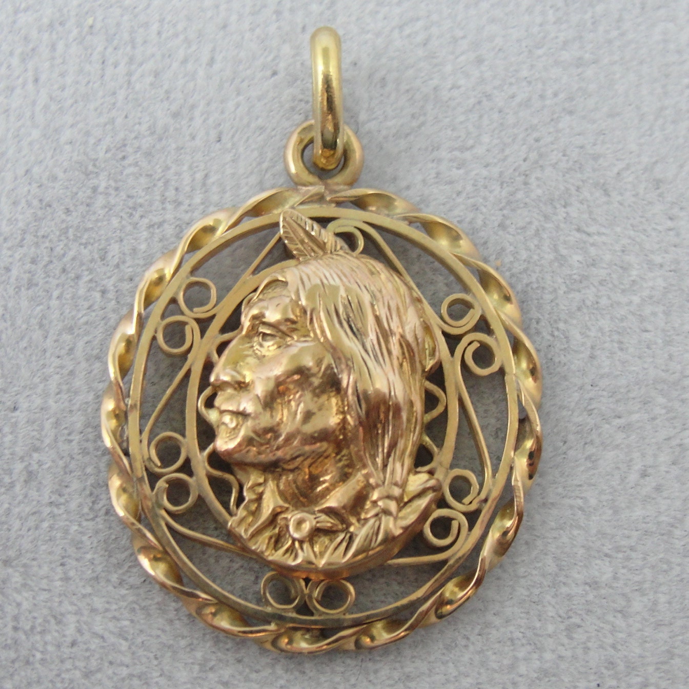 Handmade Native American Man Profile, Cameo in Filigree, Unusual One of a Kind PDGD372D