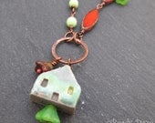 Little Green House necklace, OOAK necklace, artisan jewelry