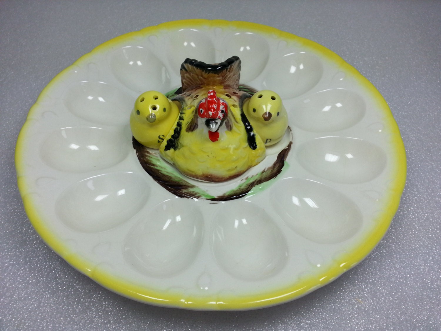 Vintage Deviled Egg Platter Nesting Chicken by AntiquesToPresent